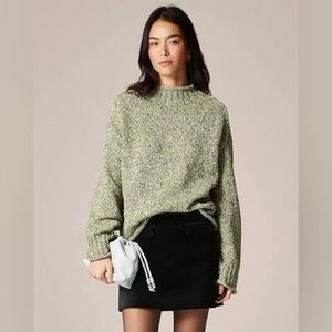 J. Crew 2025 Rollneck Sweater Marled Green Chartreuse 100% Cotton Mock Small NWT